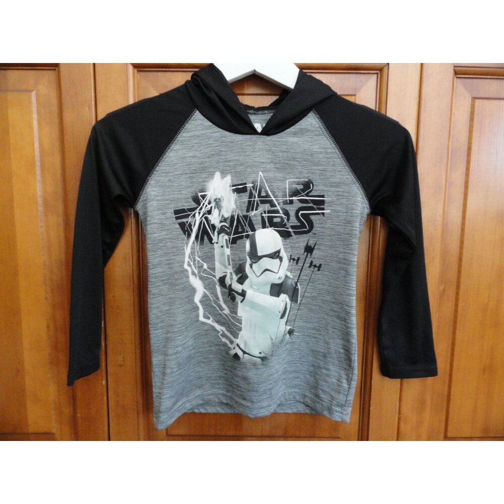 Star Wars Grey/Black Stormtrooper Hooded Athletic Tee - Boys 5/6